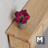 Miniature Red Poinsettia in Twine Pot 1:12 Scale Dollhouse Garden Flower Decor 1-5/16 inch tall - G081