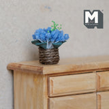 Miniature Blue Flowers in Twine Pot 1:12 Scale Dollhouse Garden Flower Decor 1 inch tall - G081