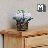 Miniature Light Pink Flowers in Twine Pot 1:12 Scale Dollhouse Garden Flower Decor 1 inch tall - G081