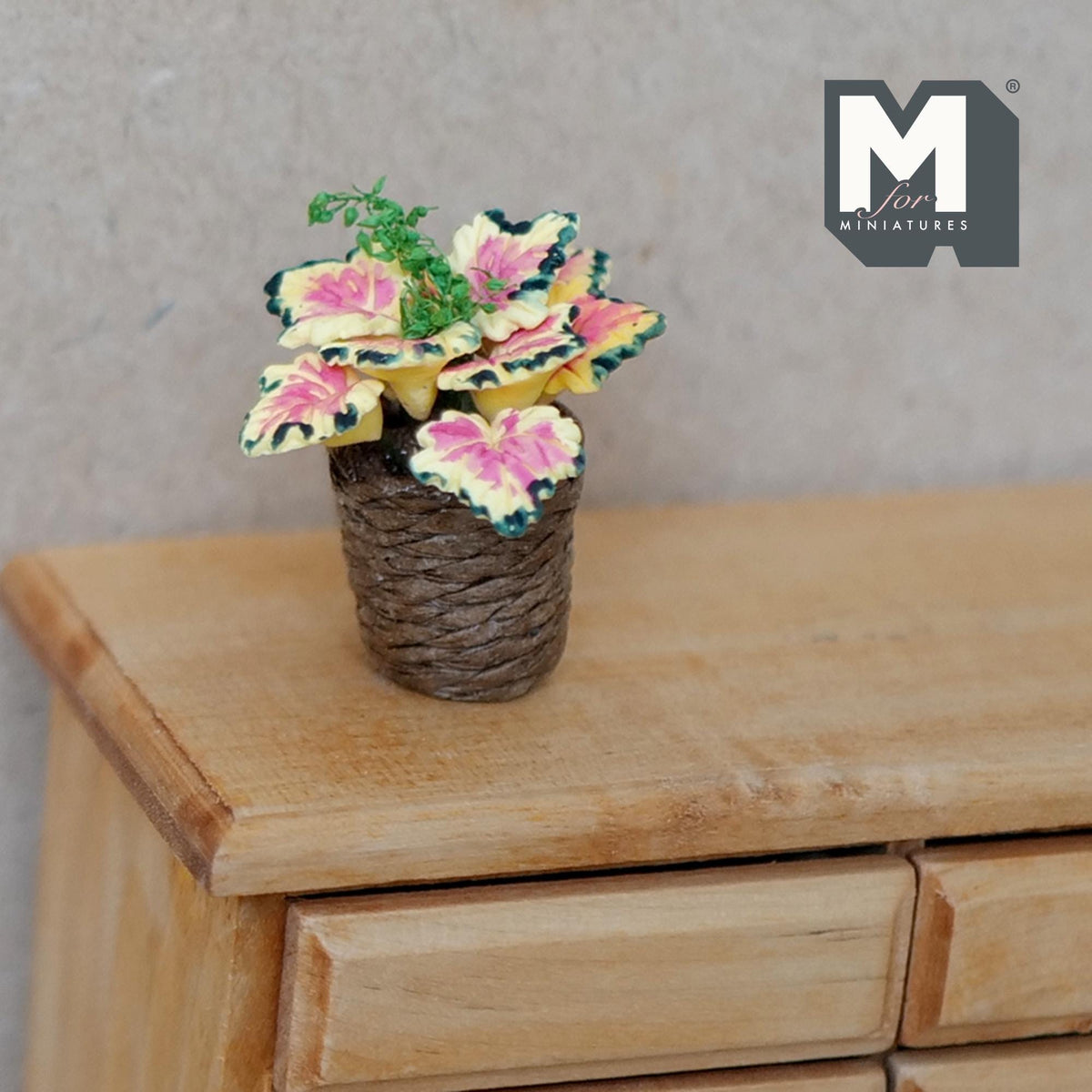 1:12 Scale Miniature Yellow Poinsettia in Twine Pot, 1-5/16 inch tall, DIY Dollhouse Supply