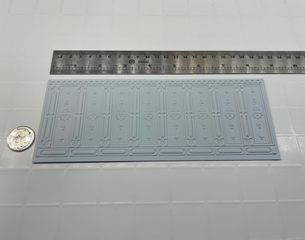 1:12 Scale Miniature Dollhouse Ornate Fleur de Lis Wainscot Panel, 8-1/4 inch long (foamboard) (white)
