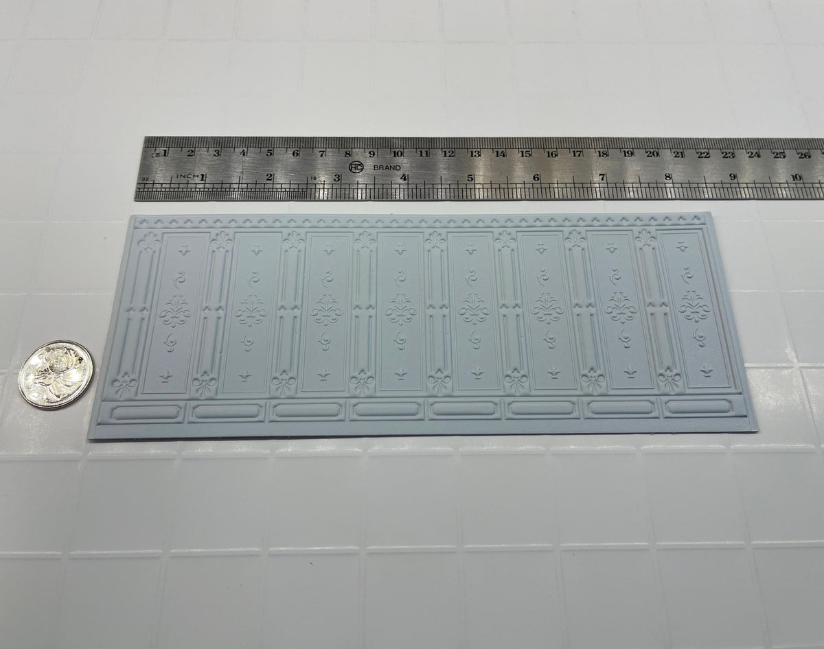 1:12 Scale Miniature Dollhouse Ornate Fleur de Lis Wainscot Panel, 8-1/4 inch long (foamboard) (white)