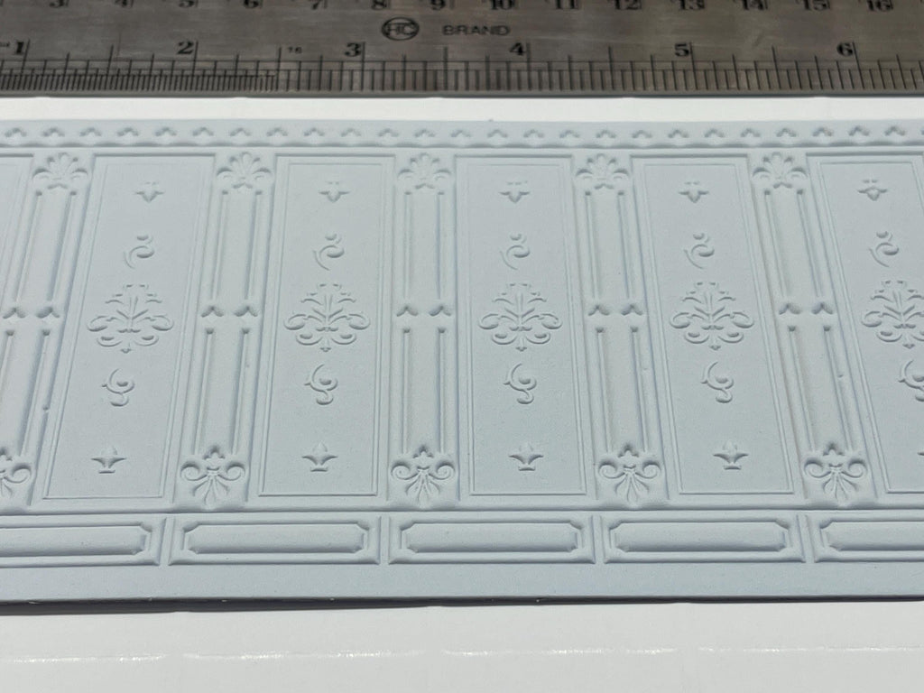 1:12 Scale Miniature Dollhouse Ornate Fleur de Lis Wainscot Panel, 8-1/4 inch long (foamboard) (white)