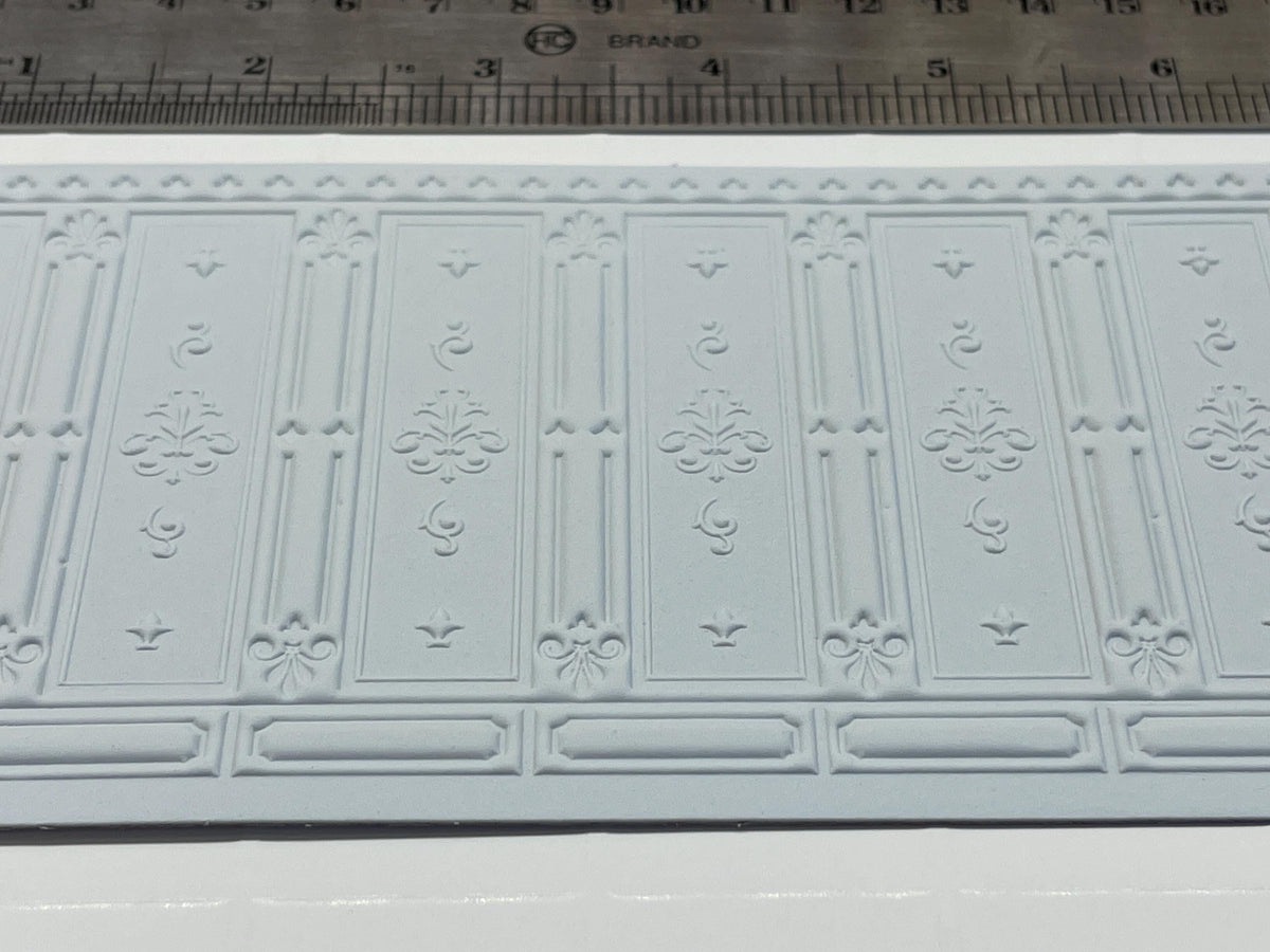 1:12 Scale Miniature Dollhouse Ornate Fleur de Lis Wainscot Panel, 8-1/4 inch long (foamboard) (white)