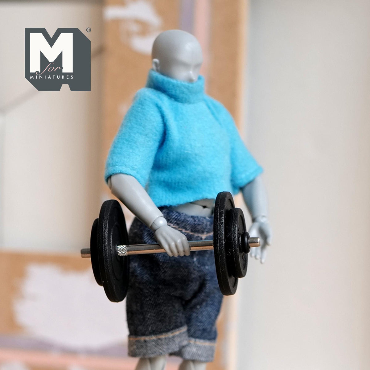 1:12 Scale Miniature Dumbbell with Weight Plates, 2-1/8 inch long, DIY Dollhouse Supply