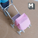 Miniature Stroller with Pink Hood 1:12 Scale Dollhouse Supplies Pram with Fabric Top 3-1/4 inch tall (metal) -
