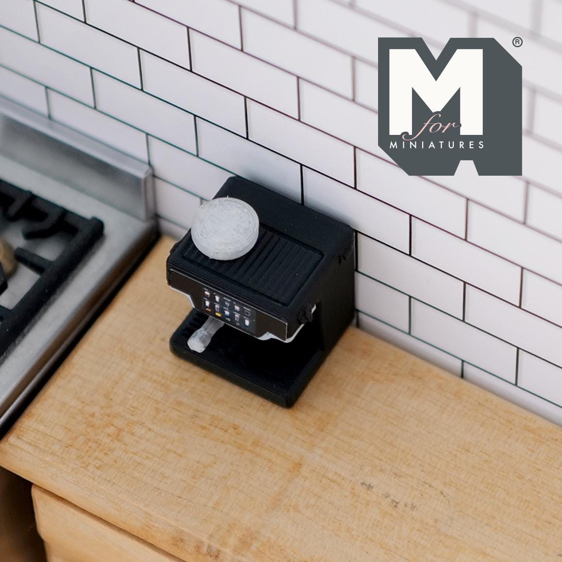 1:12 Scale Miniature Espresso Machine with Cup, 1-1/8 inch tall, DIY Dollhouse Supply (black)