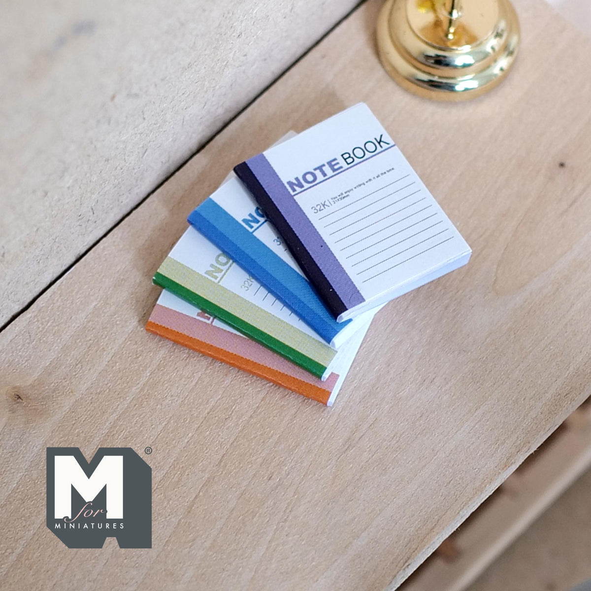 1:12 Scale Miniature Notebooks with Blank Pages, Set of 4, 1 inch tall, DIY Dollhouse Supply