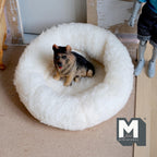 1:12 Scale Miniature Plush Dog Bed, Large Size, 4-3/4 inch dia., DIY Dollhouse Supply (fabric) (beige)