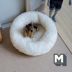 1:12 Scale Miniature Plush Dog Bed, Large Size, 4-3/4 inch dia., DIY Dollhouse Supply (fabric) (beige)