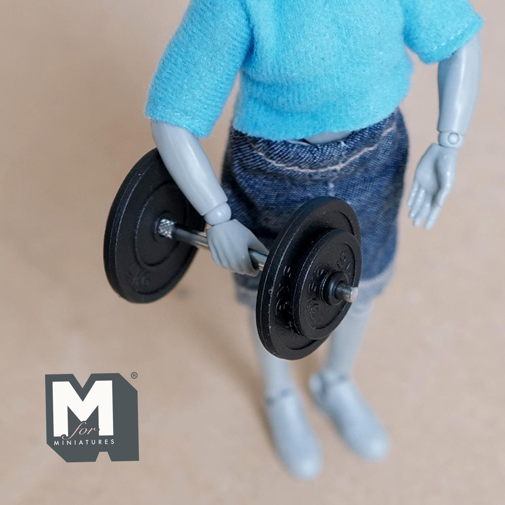 1:12 Scale Miniature Dumbbell with Weight Plates, 2-1/8 inch long, DIY Dollhouse Supply