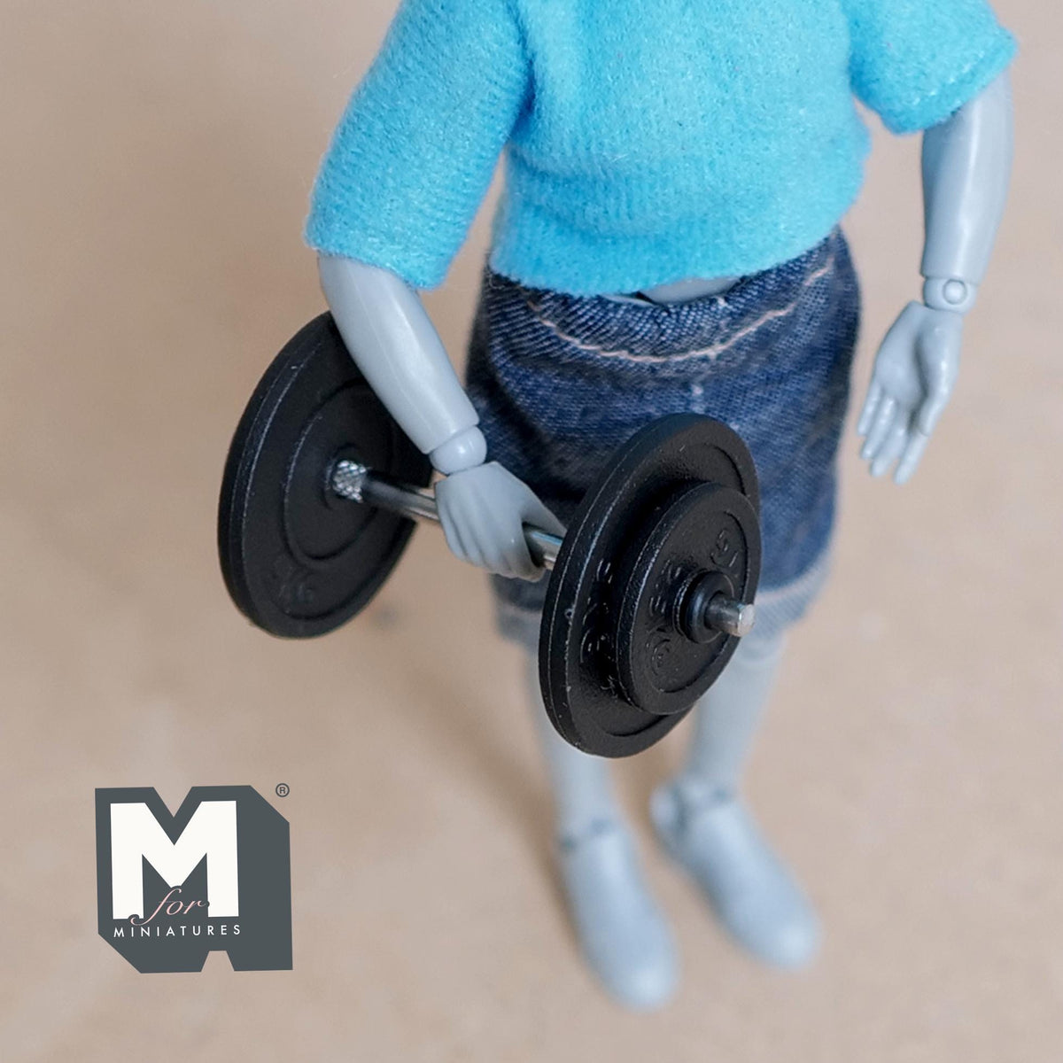 1:12 Scale Miniature Dumbbell with Weight Plates, 2-1/8 inch long, DIY Dollhouse Supply