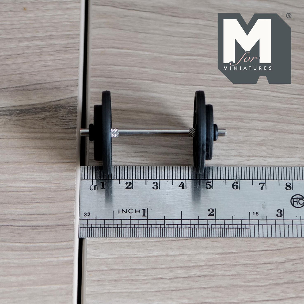 1:12 Scale Miniature Dumbbell with Weight Plates, 2-1/8 inch long, DIY Dollhouse Supply