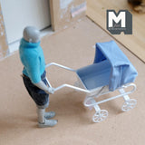 Miniature Stroller with Blue Hood 1:12 Scale Dollhouse Supplies Pram with Fabric Top 3-1/4 inch tall (metal) -