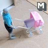 Miniature Stroller with Pink Hood 1:12 Scale Dollhouse Supplies Pram with Fabric Top 3-1/4 inch tall (metal) -