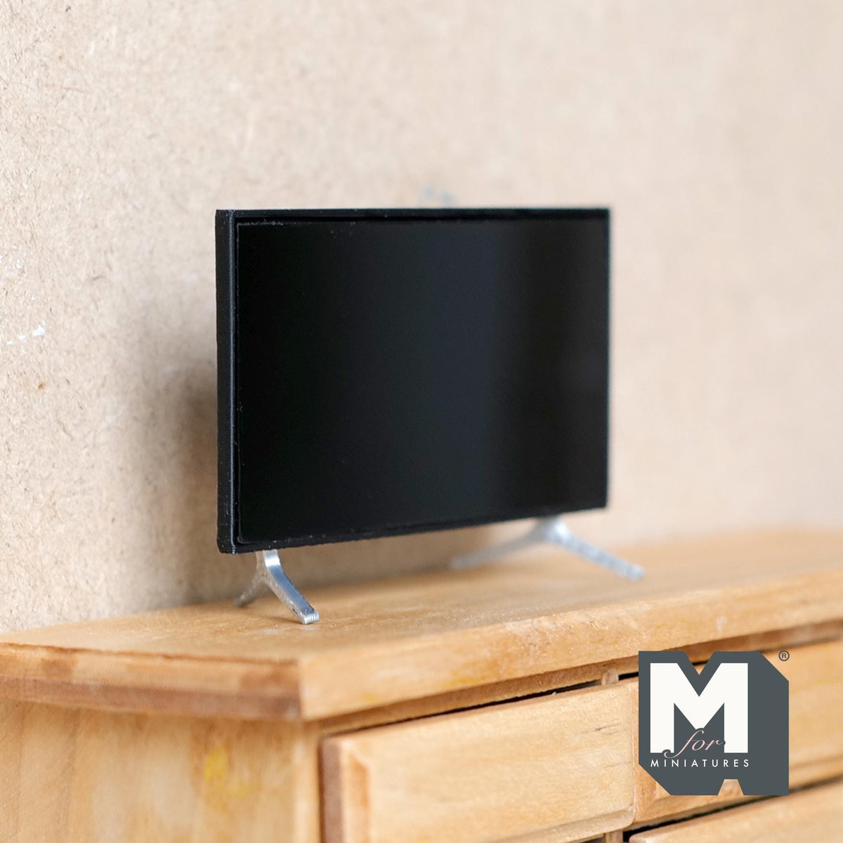 1:12 Scale Miniature Flat Screen TV with Stand Feet, 2-5/16 inch wide, DIY Dollhouse Supply (black) (non working) (eq. 32 inch TV)