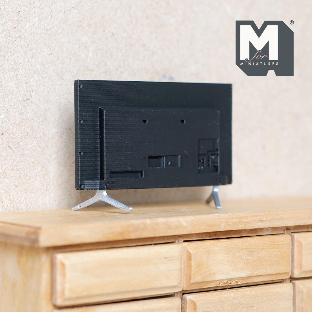 1:12 Scale Miniature Flat Screen TV with Stand Feet, 2-5/16 inch wide, DIY Dollhouse Supply (black) (non working) (eq. 32 inch TV)