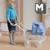 Miniature Stroller with Blue Hood 1:12 Scale Dollhouse Supplies Pram with Fabric Top 3-1/4 inch tall (metal) -