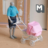 Miniature Stroller with Pink Hood 1:12 Scale Dollhouse Supplies Pram with Fabric Top 3-1/4 inch tall (metal) -