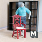 Dollhouse Supplies Carver Chair with Silver Linen Pad 1:12 Scale Miniature Furniture Dining Chair 3-13/16 inch tall (wood) (brown) - D005