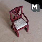 Dollhouse Supplies Carver Chair with Silver Linen Pad 1:12 Scale Miniature Furniture Dining Chair 3-13/16 inch tall (wood) (brown) - D005