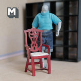 Dollhouse Supplies Carver Chair with Silver Linen Pad 1:12 Scale Miniature Furniture Dining Chair 3-13/16 inch tall (wood) (brown) - D005
