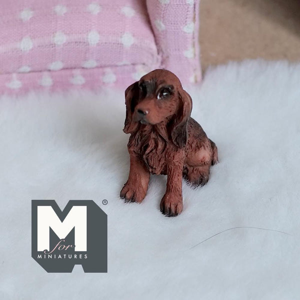 Miniature Sitting Cocker Spaniel 1:12 Scale Weiner Dog 1-7/16 inch tall (cast resin) (brown) -