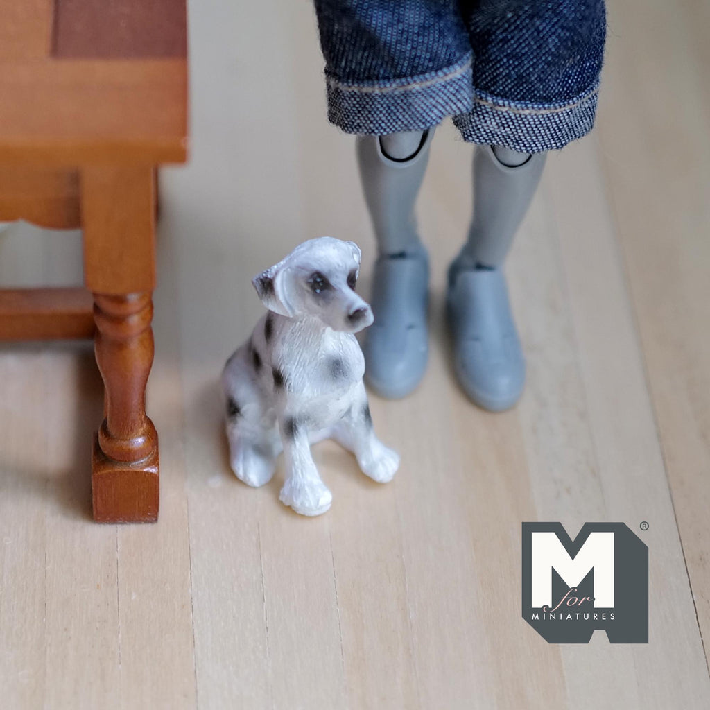 1:12 Scale Miniature Sitting Dalmatian Dog, 1-3/8 inch tall, DIY Dollhouse Supply (cast resin)
