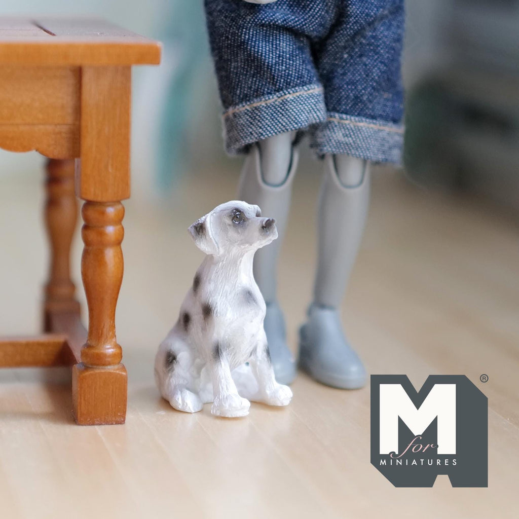 1:12 Scale Miniature Sitting Dalmatian Dog, 1-3/8 inch tall, DIY Dollhouse Supply (cast resin)