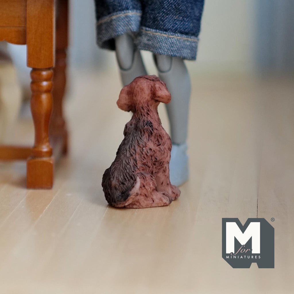1:12 Scale Miniature Sitting Brittany Spaniel Puppy, 1-7/16 inch tall, DIY Dollhouse Supply (cast resin)