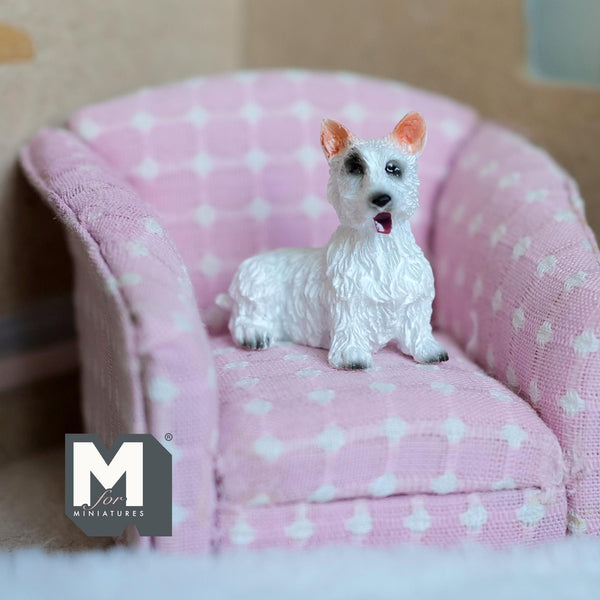 Miniature Laying Wire Fox Terrier 1:12 Scale Smooth Coat Terrier 1-1/2 inch long (cast resin) (white) -