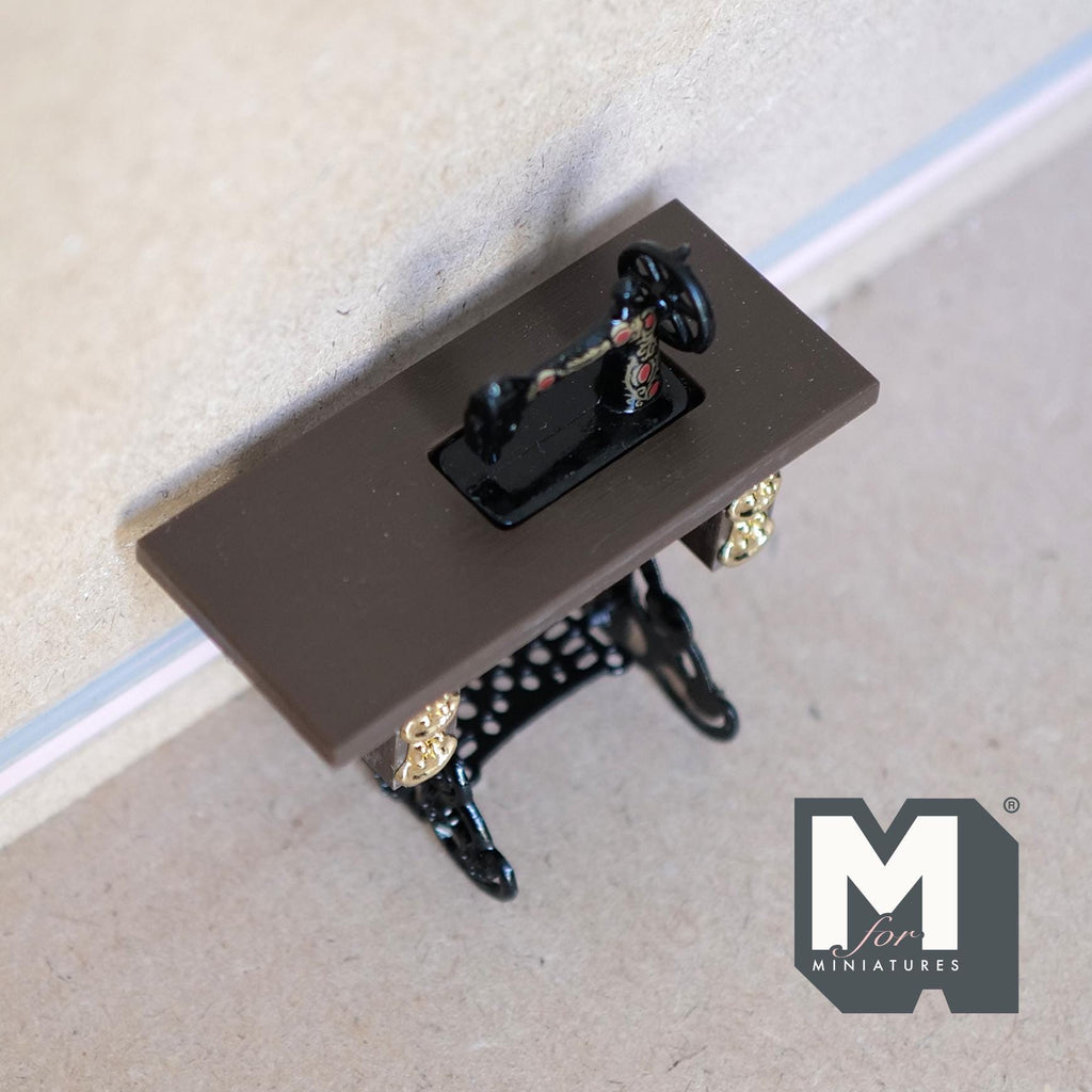 1:12 Scale Miniature Treadle Sewing Machine with Table, 3-1/16 inch tall, DIY Dollhouse Supply (black)