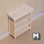1:12 Scale Miniature Unpainted Bookcase, 3 Shelves, Slatted Sides, 3-15/16 inch tall, DIY Dollhouse Supply (wood)