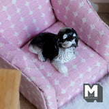 Miniature Laying Spaniel 1:12 Scale Cavalier King Charles Spaniel Figurine 1-11/16 inch long (cast resin) (black and white) -