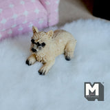Miniature Laying Cairn Terrier 1:12 Scale West Highland Terrier 1-5/8 inch long (cast resin) (beige)