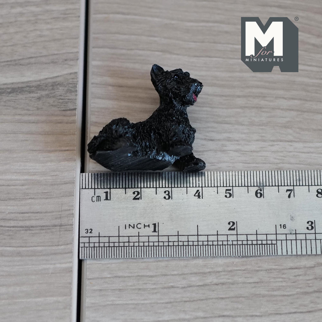 1:12 Scale Miniature Lying Wire Fox Terrier, 1-1/2 inch long, DIY Dollhouse Supply (cast resin) (black)