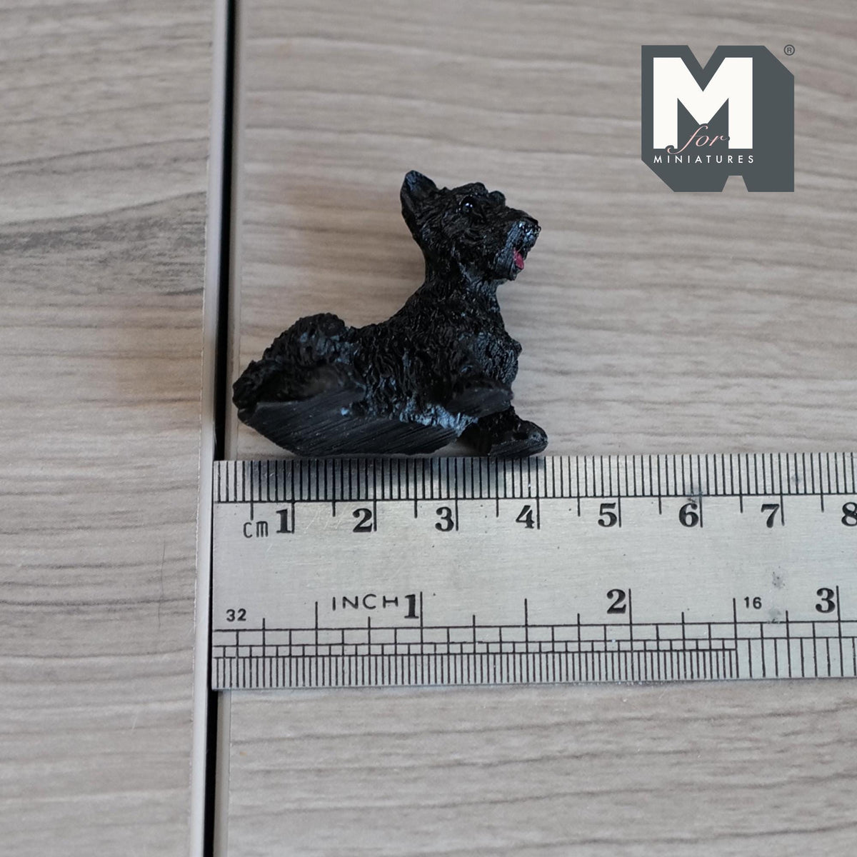 1:12 Scale Miniature Lying Wire Fox Terrier, 1-1/2 inch long, DIY Dollhouse Supply (cast resin) (black)
