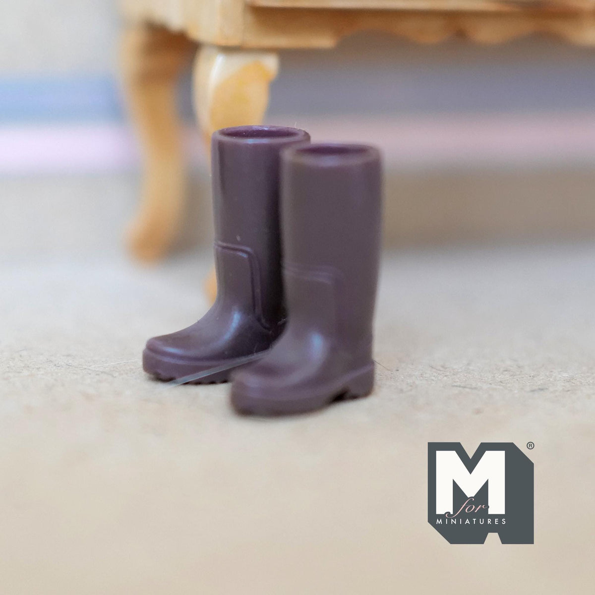 1:12 Scale Miniature Kids Rubber Rain Boots, Pair, 1 inch tall, DIY Dollhouse Supply (brown)