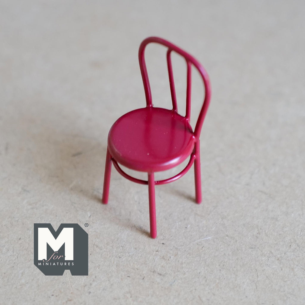 1:12 Scale Miniature Wire Back Kids Chair, 2 inch tall, DIY Dollhouse Supply (metal) (red)