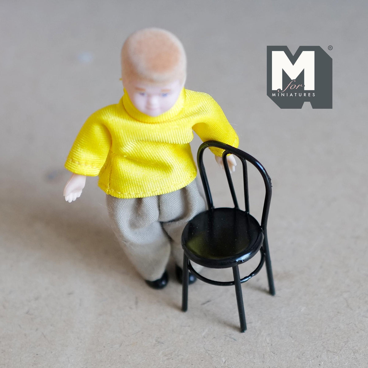 1:12 Scale Miniature Wire Back Kids Chair, 2 inch tall, DIY Dollhouse Supply (metal) (black)