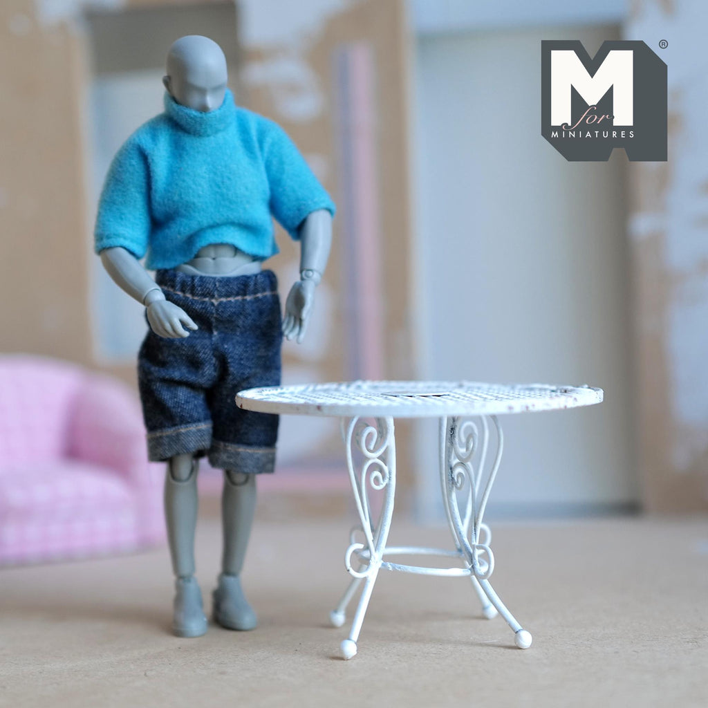Miniature Wire Garden Table 1:12 Scale Dollhouse Supplies Fairy Garden Furniture 2-5/16 inch tall  (white) - K025