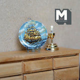 Miniature Ceramic Sailing Boat Platter with Metal Stand 1-7/16 inch dia. (style c) - E086