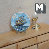 Miniature Ceramic Sailing Boat Platter with Metal Stand 1-7/16 inch dia. (style d) - E086