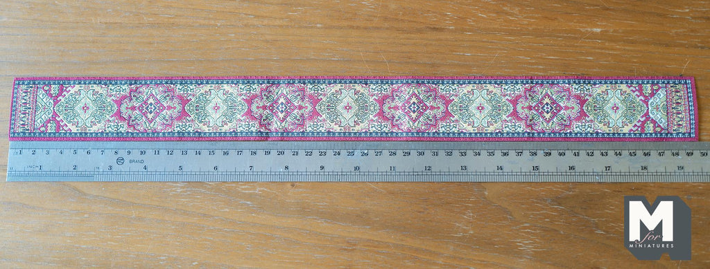 1:12 Scale Miniature Fabric Stair Runner, Medallion Pattern with Fringe, 19-5/16 inch long, DIY Dollhouse Supply (red)