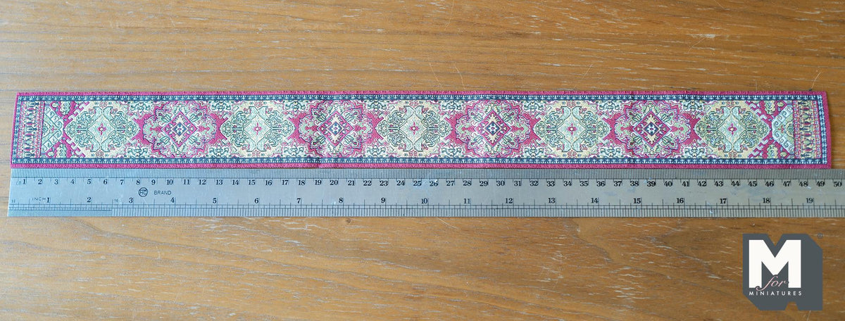 1:12 Scale Miniature Fabric Stair Runner, Medallion Pattern with Fringe, 19-5/16 inch long, DIY Dollhouse Supply (red)