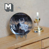Miniature Ceramic Playing Cats Platter with Metal Stand 1-7/16 inch dia. (style c) - E086