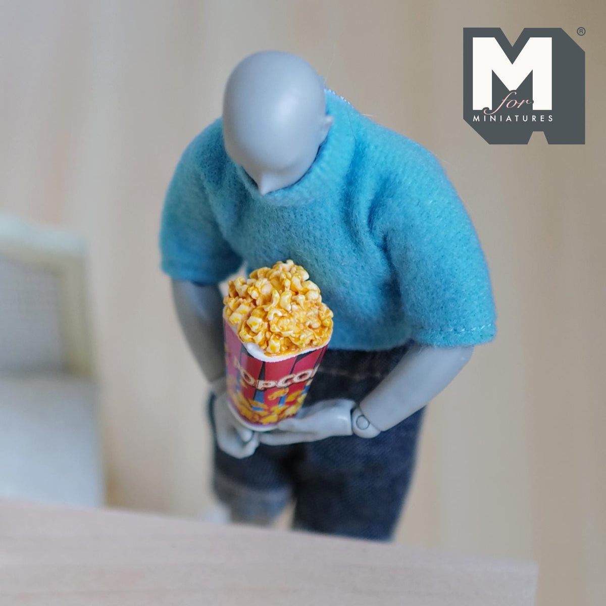 1:12 Scale Miniature Popcorn Bucket with Popcorn, Large Size, 1 inch tall, DIY Dollhouse Supply (resin) (popcorn print)