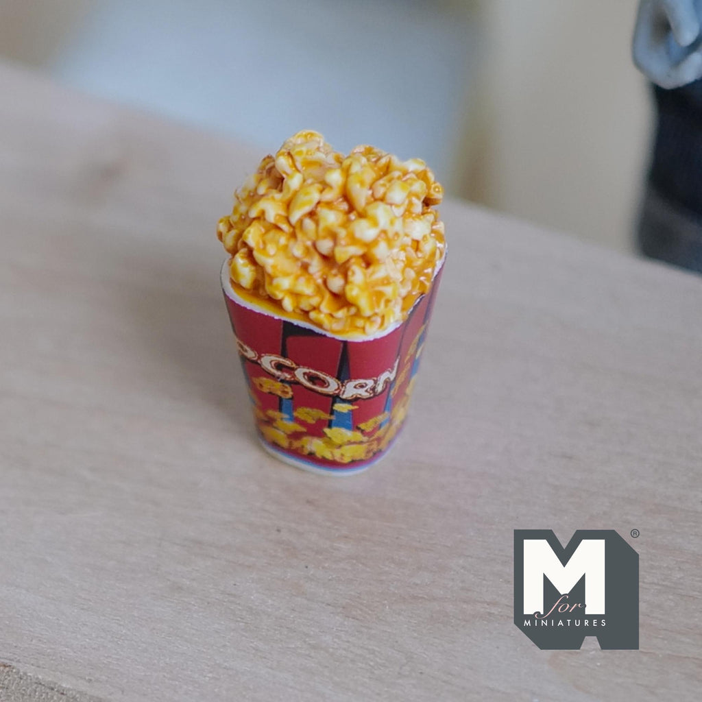 1:12 Scale Miniature Popcorn Bucket with Popcorn, Large Size, 1 inch tall, DIY Dollhouse Supply (resin) (popcorn print)