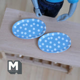 Miniature Large Oval Plate Set of 2 , 1:12 Scale Dollhouse Supplies Flatware 1-11/16 inch long (resin) (blue) - A061