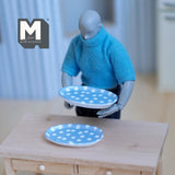 Miniature Large Oval Plate Set of 2 , 1:12 Scale Dollhouse Supplies Flatware 1-11/16 inch long (resin) (blue) - A061